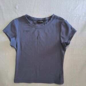 White Fox Ribbed Short Sleeve Crop Top Blue Gray Size Small